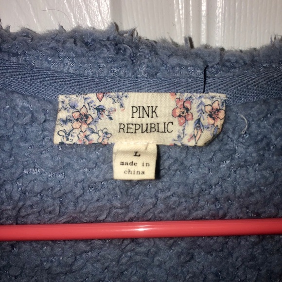 blue fuzzy hooded cardigan - Picture 2 of 3